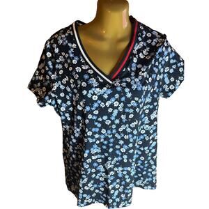 Tommy Hilfiger Floral Shirt with Navy Background Size Medium